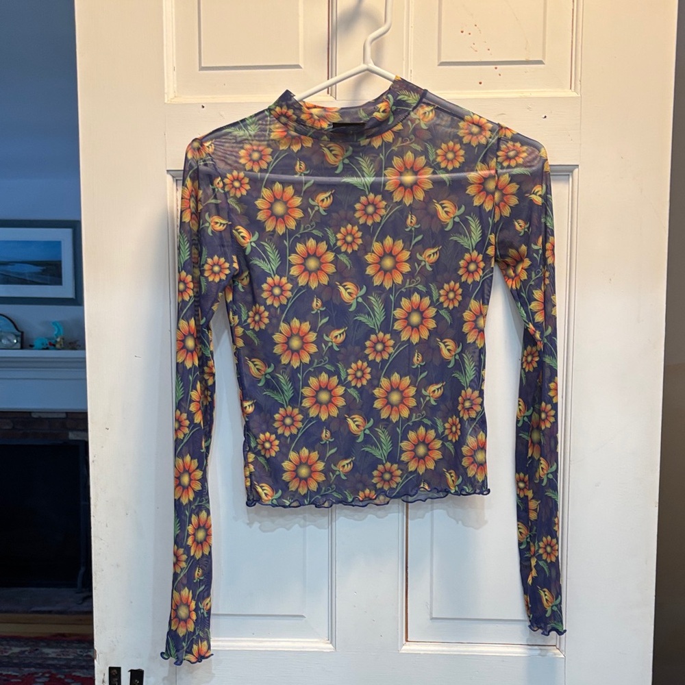 Floral Long Sleeve Mesh Top